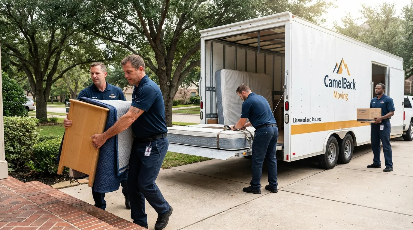 Crew loading residential truck for cross-state move from Poulsbo, WA