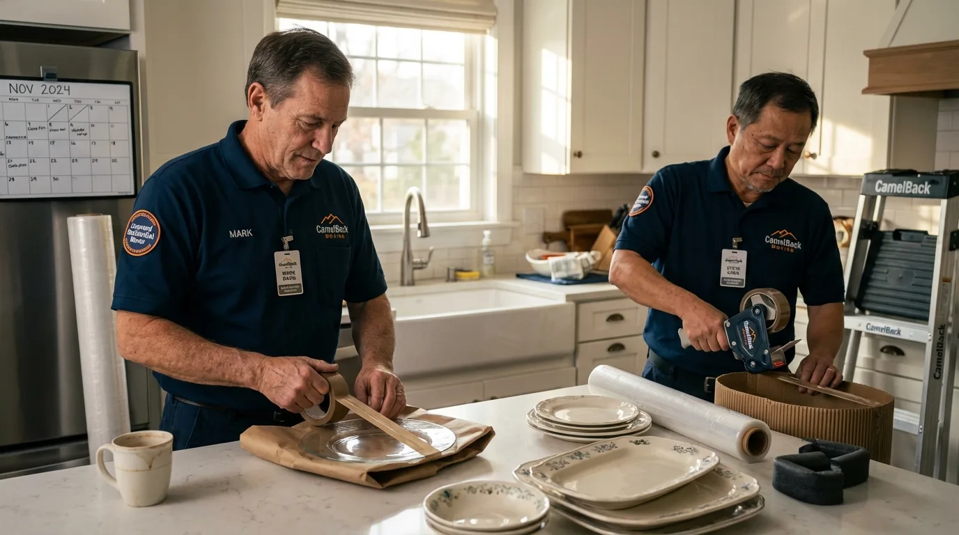 Professional crew packing kitchen dishware in Poulsbo, WA